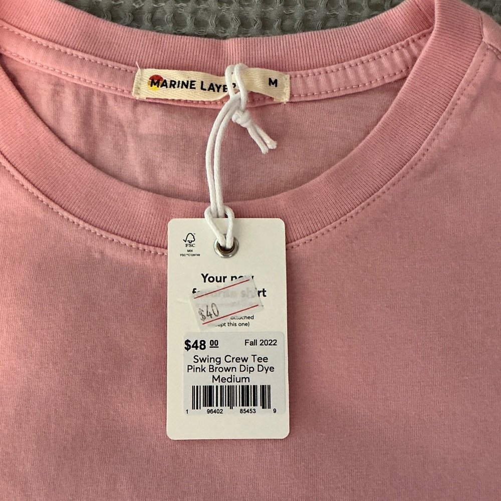 Marine Layer Swing Crew Tee Pink Brown Dip Dye NWT Medium - Picture 4 of 7